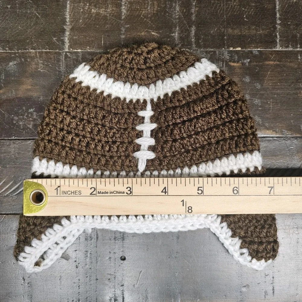 Lot‎ Of 3 Baby Toddler Winter Hats Blue Gray Brown Crochet Football